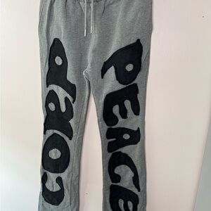 Last Chance Gray Sweatpants with Black Peace Design